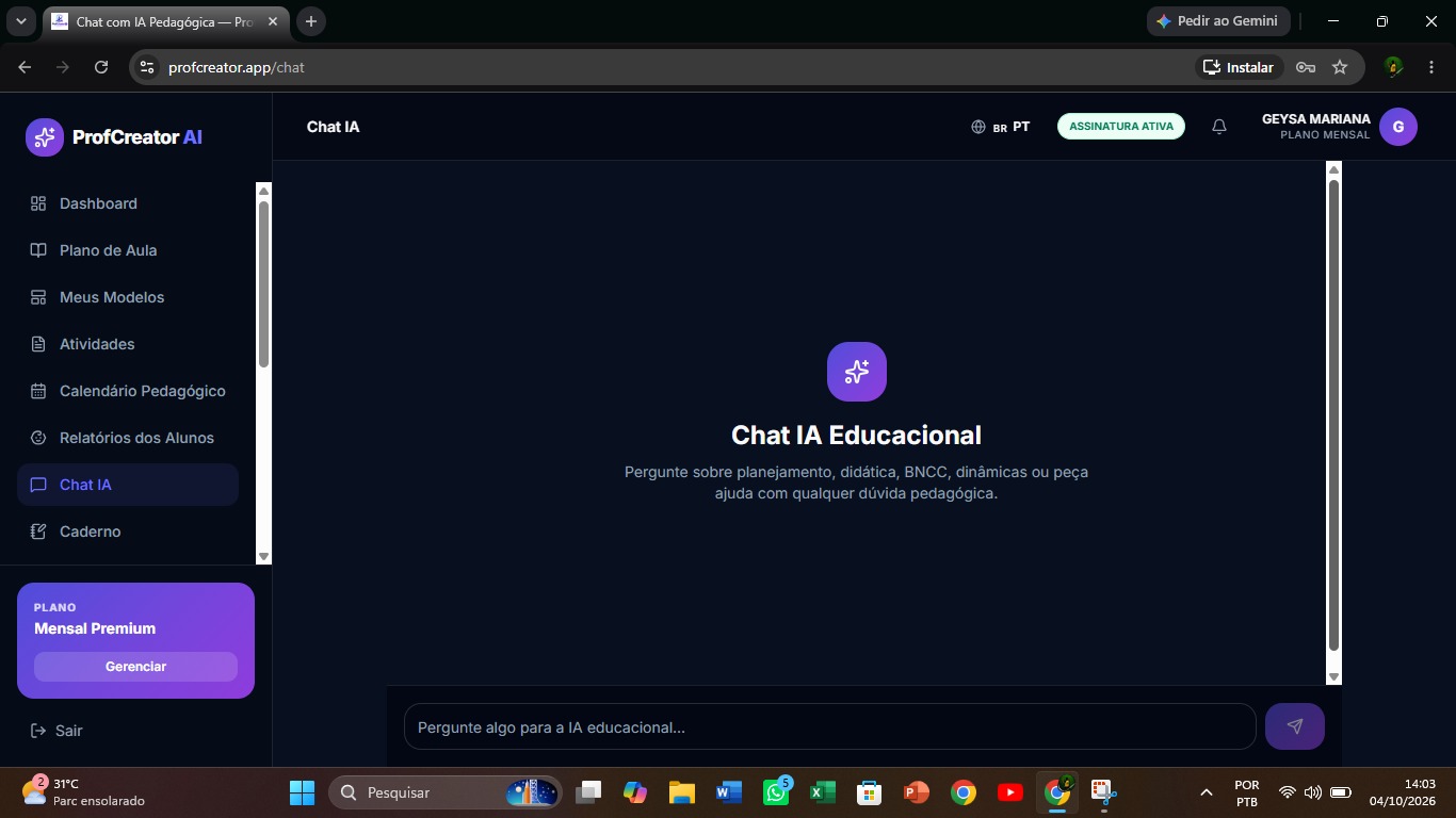 Tela real: Chat com IA