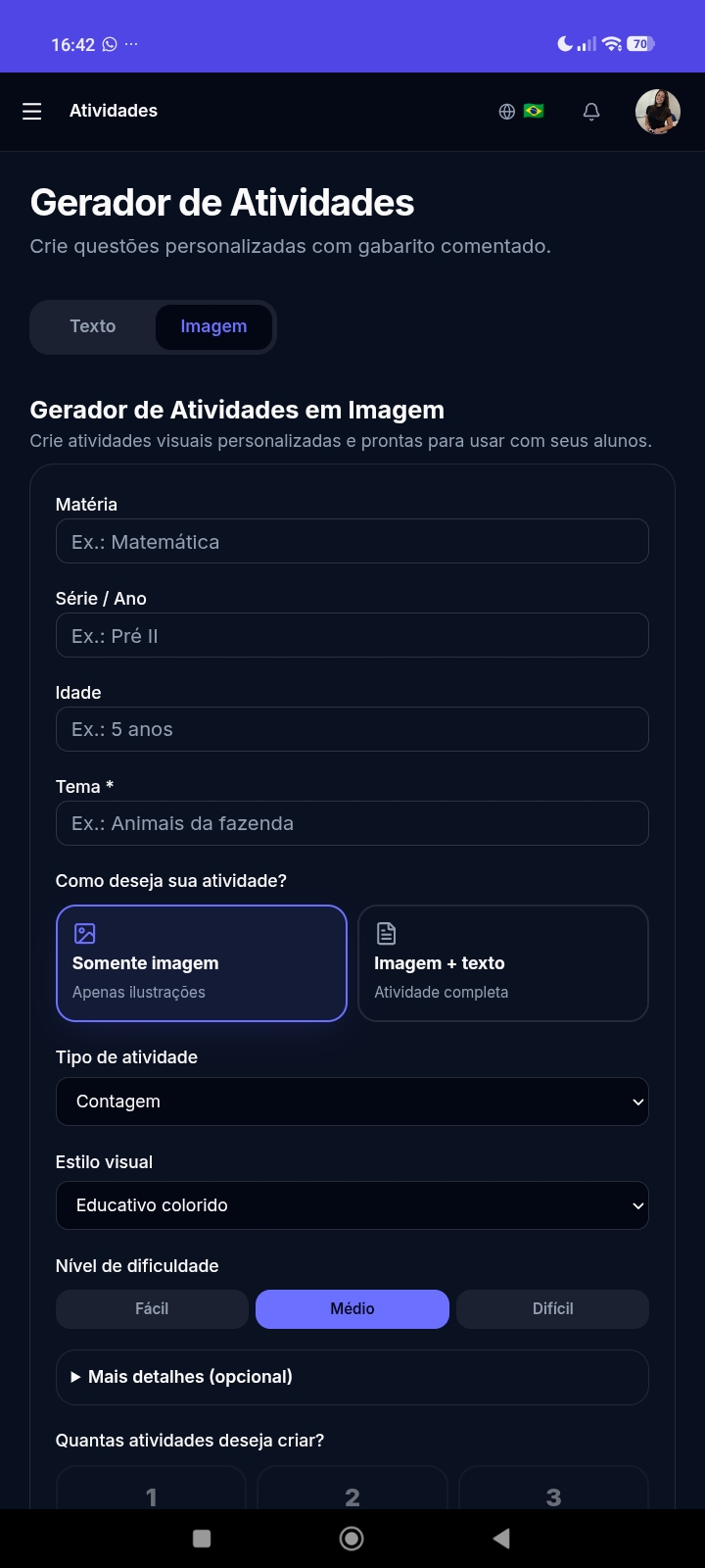 Tela real: Atividades com imagens